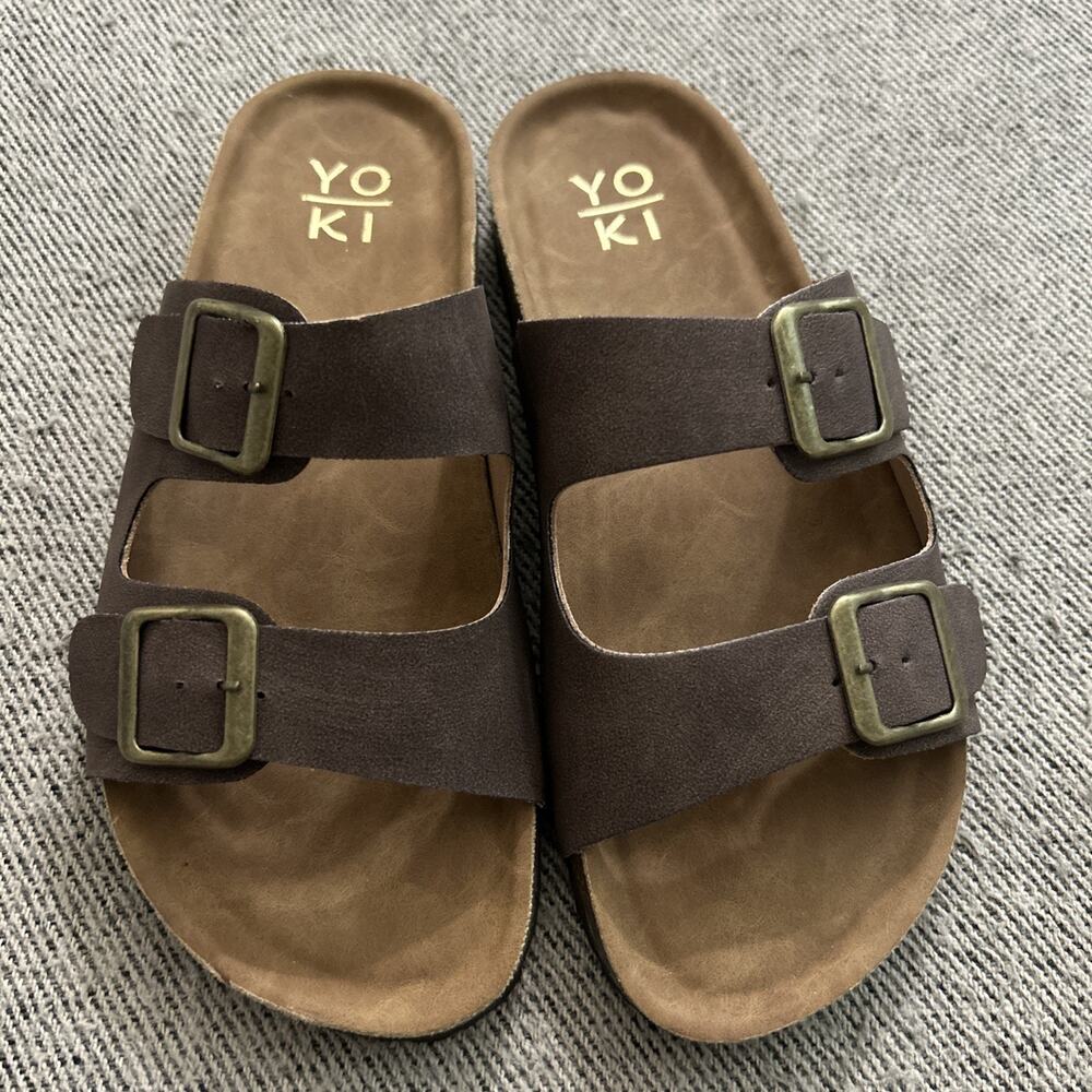 YOKI Gian-91 Sandals Women’s Size 6 Side Buckle Slides Brown NEW
